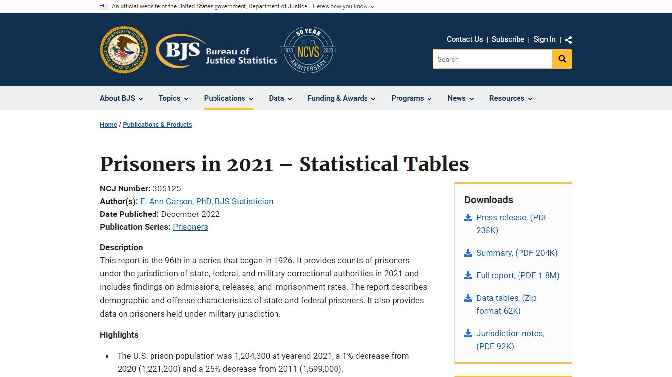 Prisoners in 2021 – Statistical Tables - Bureau of Justice Statistics