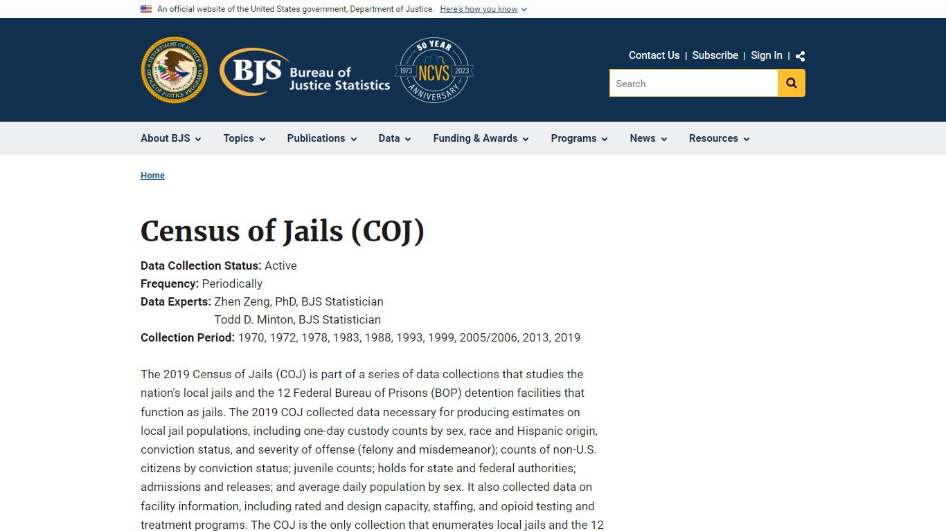 Census of Jails (COJ) | Bureau of Justice Statistics
